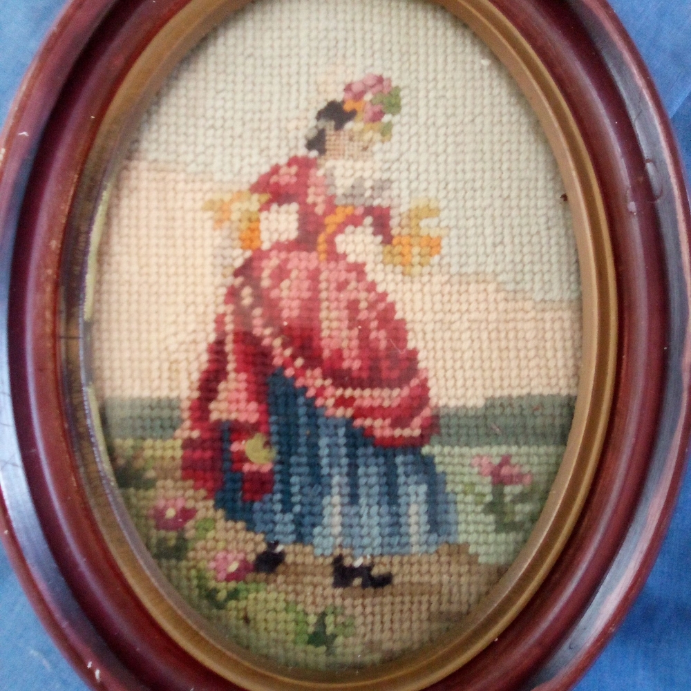 Vintage Needlepoint Framed  Pettie Point Wall Art